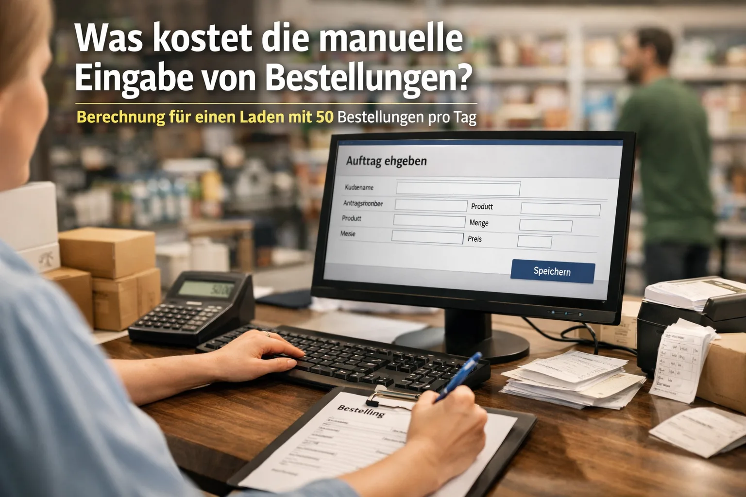 Was kostet die manuelle Eingabe von Bestellungen? Berechnung für einen Laden mit 50 Bestellungen pro Tag