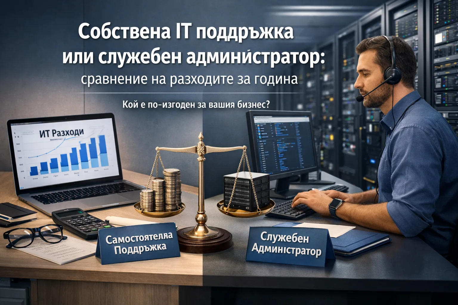 Собствена IT поддръжка или служебен администратор: сравнение на разходите за година