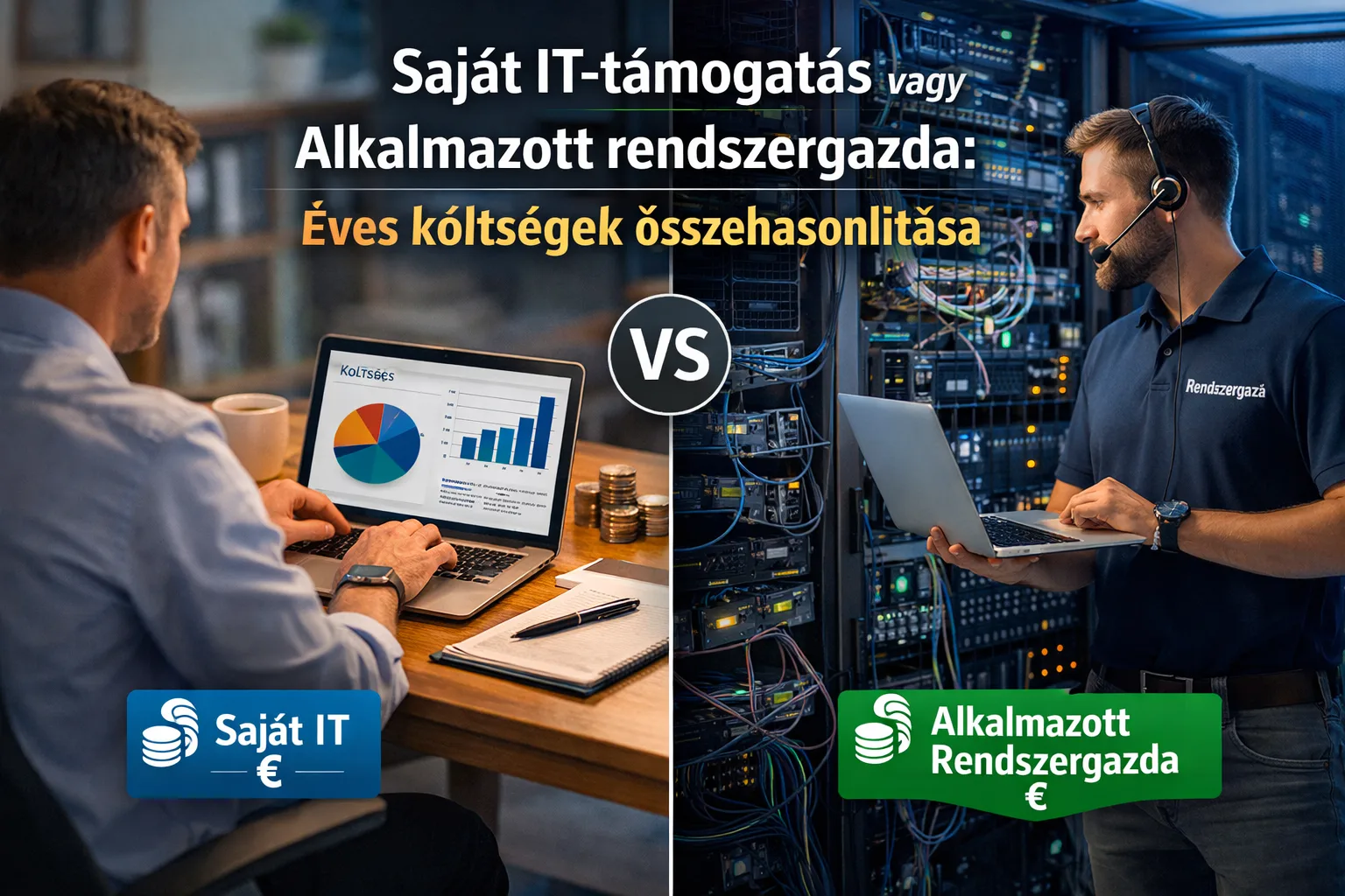 Saját IT-támogatás vagy alkalmazott rendszergazda: éves költségek összehasonlítása